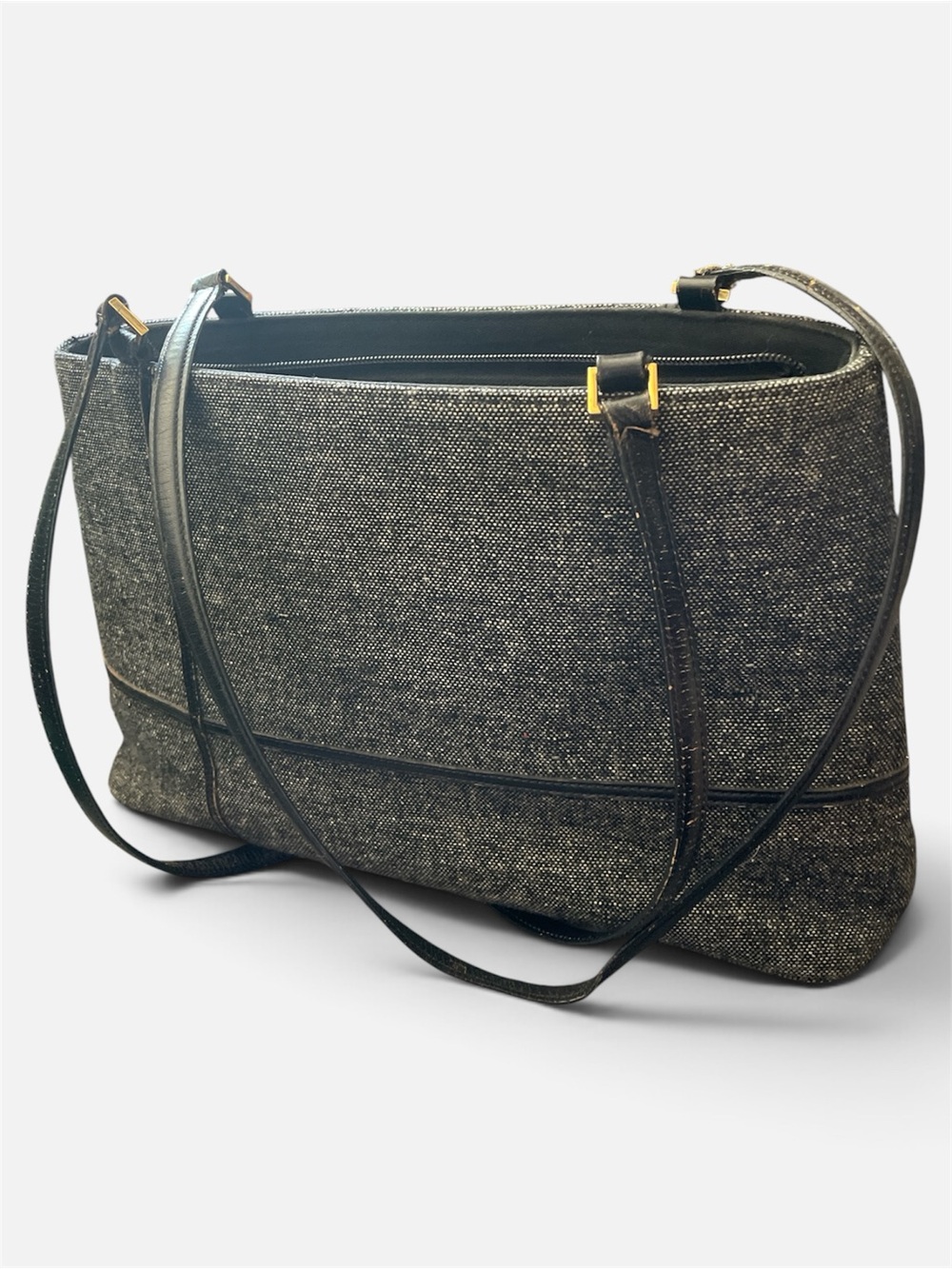 Etienne Aigner Black and Gray Tweed Shoulder Bag